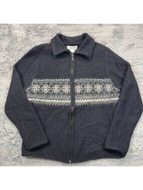 Cherokee Sweater Women's S Blue Fair Isle Wool Cardigan Full-Zip Preppy Cozy
